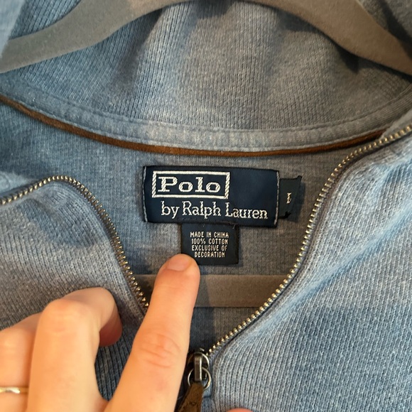 Polo Ralph Lauren 1/4 Zip Jumper Knitted Sweater Zipper Pullover Blue Large - Picture 5 of 5